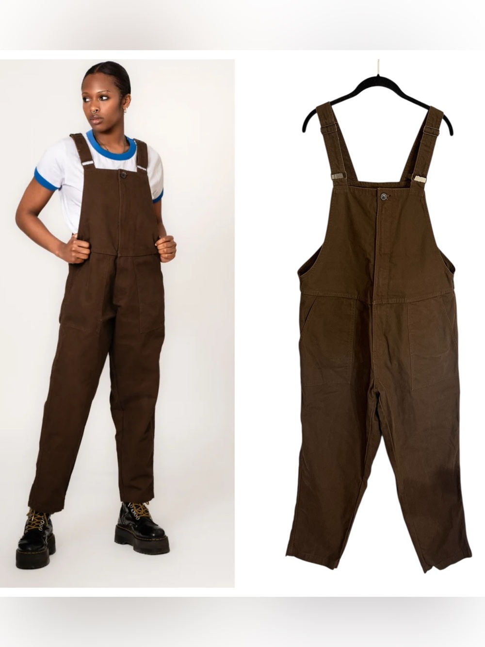 Peau De Loup chocolate brown heavyweight canvas overalls sz 12 unisex utility